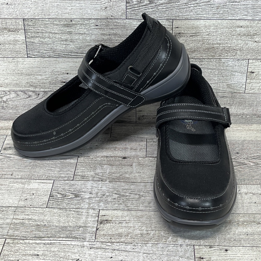 Orthofeet 877 Black‎ Leather Comfort Diabetic Mary Jane Shoes Women Size 7D